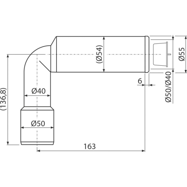 Kolano odpływu DN50/40