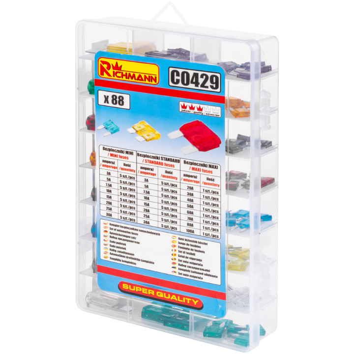 KPL. BEZPIECZNIKÓW MINI, STANDARD I MAXI 88 SZT.