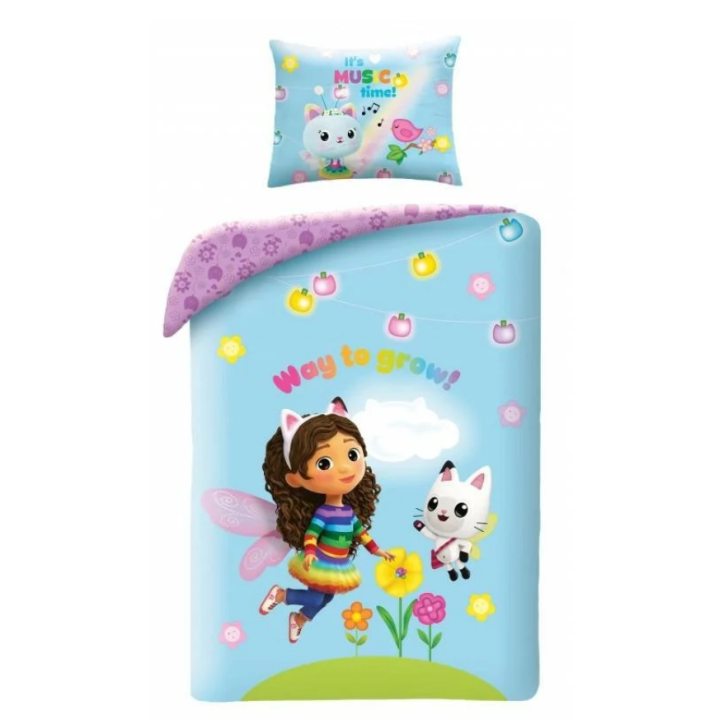 Pościel bawełniana dla dzieci 160x200 + 70x80 cm Koci Domek Gabi GAB-0804BL
