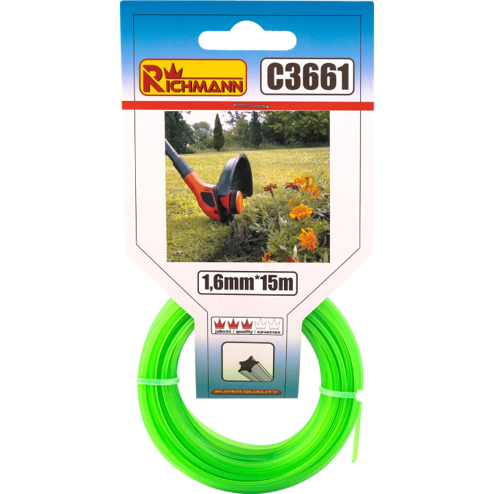 Żyłka do kosy gwiazdka 1,6 mm / 15 m, nylonowa do podkaszarki