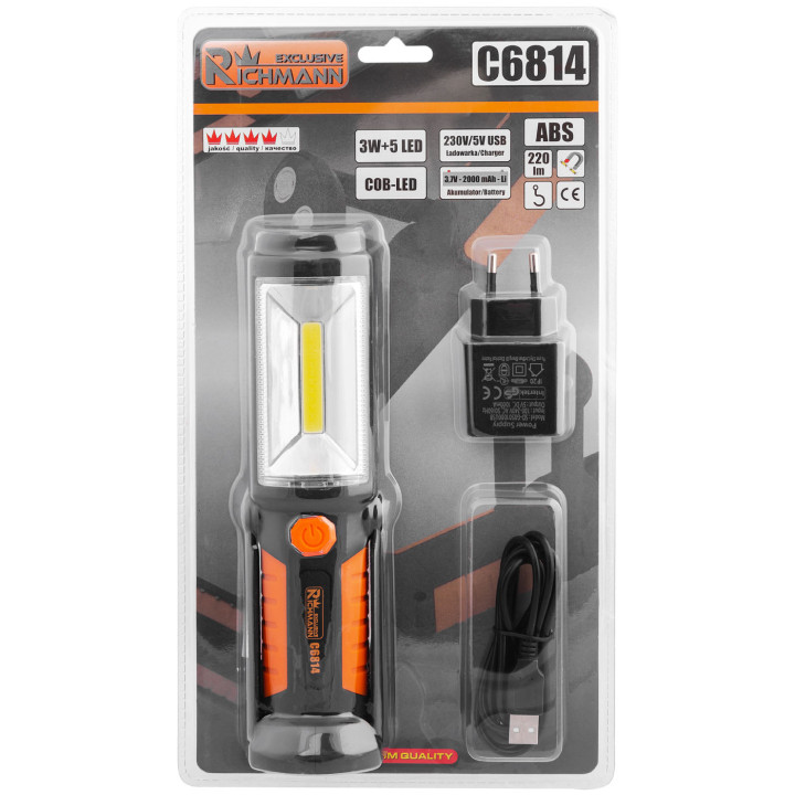 LAMPA AKU. 3W + 5 LED UCHYLNA MAGNETYCZNA PODSTAWA
