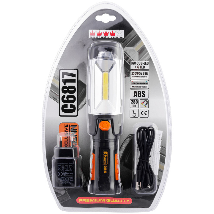 LAMPA AKU. 3W + 6 LED, OBROTOWA 360* MAGNETYCZNA