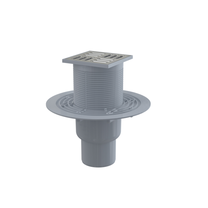 Kratka ściekowa 105×105/50/75 mm odpływ pionowy, kratka nierdzewna, kombinowany syfon SMART