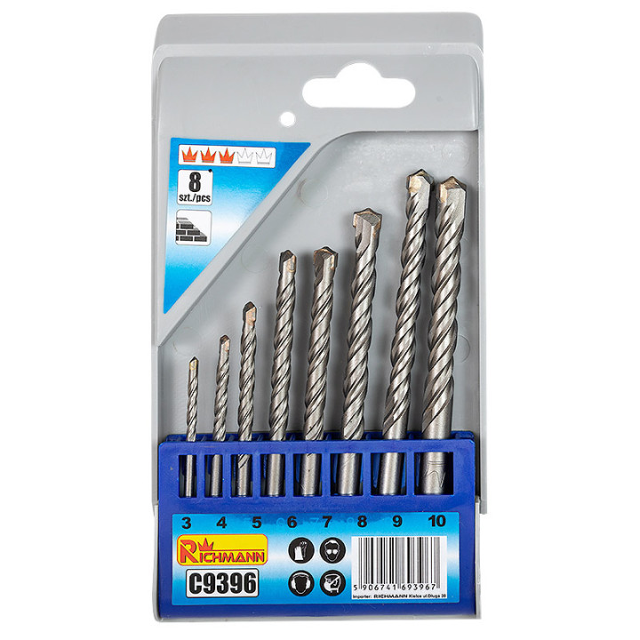 WIERTŁA DO BETONU 3-10 MM 8 ELEM. PLASTIKOWE PUDEŁKO