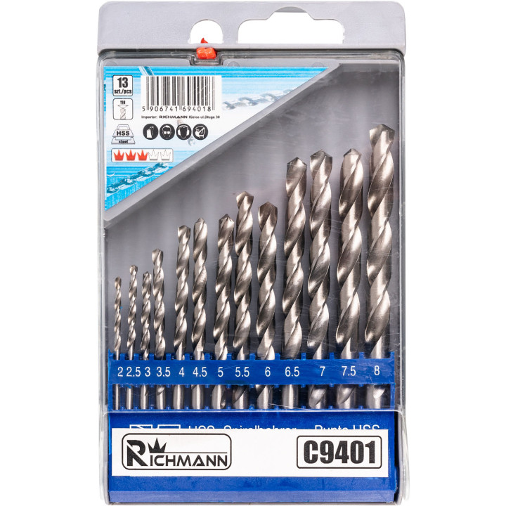 WIERTŁA DO METALU 2-8 MM 13 ELEM. PLASTIKOWE PUDEŁKO