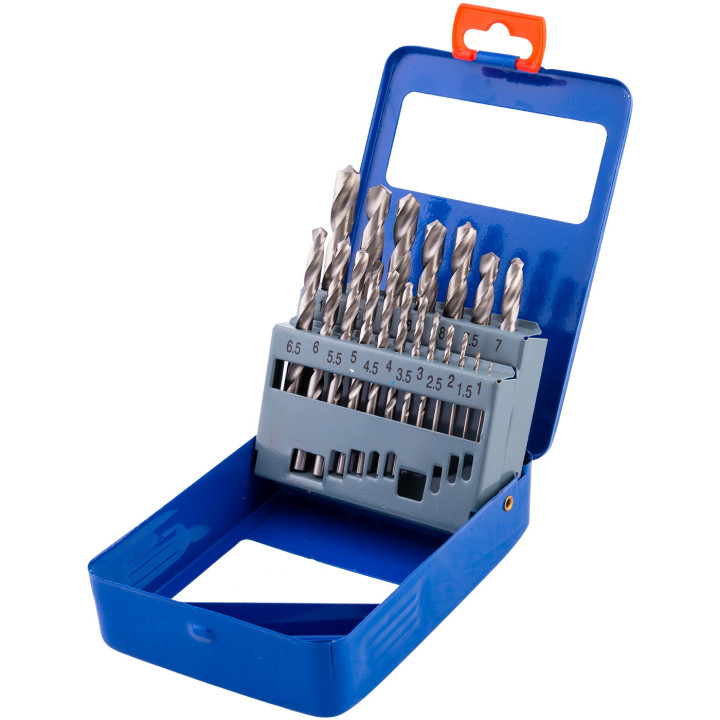 WIERTŁA DO METALU 1-10 MM 19 ELEM. METALOWE PUDEŁKO