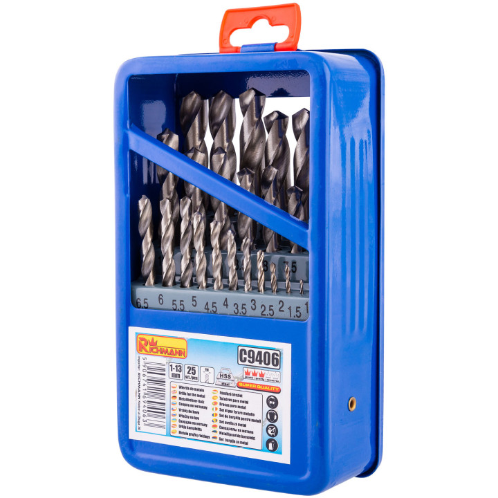 WIERTŁA DO METALU 1-13 MM 25 ELEM. METALOWE PUDEŁKO