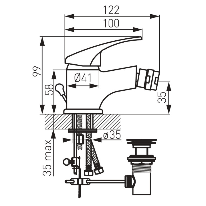 BASIC BATERIA BIDETOWA, KOREK AUTOMATYCZNY Z TWORZYWA, CHROM