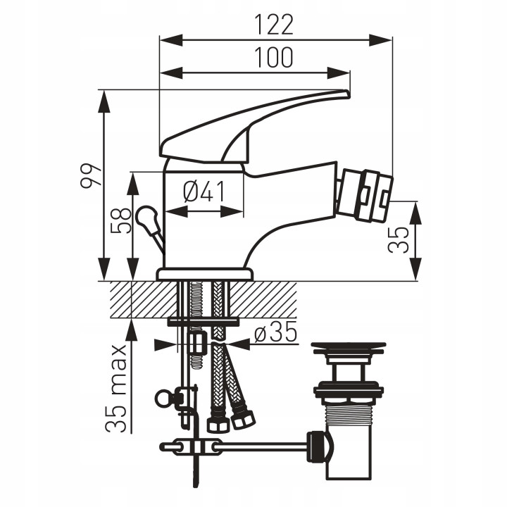 BASIC BATERIA BIDETOWA, KOREK AUTOMATYCZNY Z TWORZYWA, CHROM