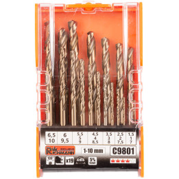 WIERTŁA DO METALU KOBALTOWE 1-10 MM 19 ELEM. PLASTIKOWE PUDEŁKO