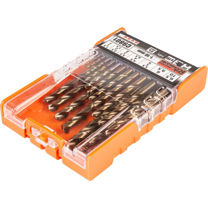 WIERTŁA DO METALU KOBALTOWE 1-10 MM 19 ELEM. PLASTIKOWE PUDEŁKO