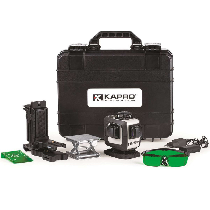 KAPRO NIWELATOR LASEROWY ZIELONY 4D, UCHWYT, 2xAKU