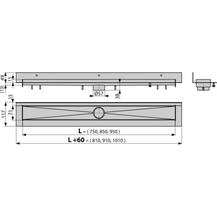 ODPŁYW LINIOWY ZE STALI NIERDZEWNEJ ZESTAW MONTAŻOWY KL. K3 300 KG 1040MM