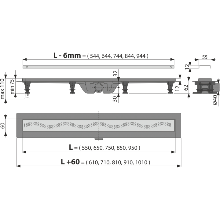 ODPŁYW PODŁOGOWY Z OBRAMOWANIEM PERFOROWANY SYFON SMART 75-110MM K3 300KG