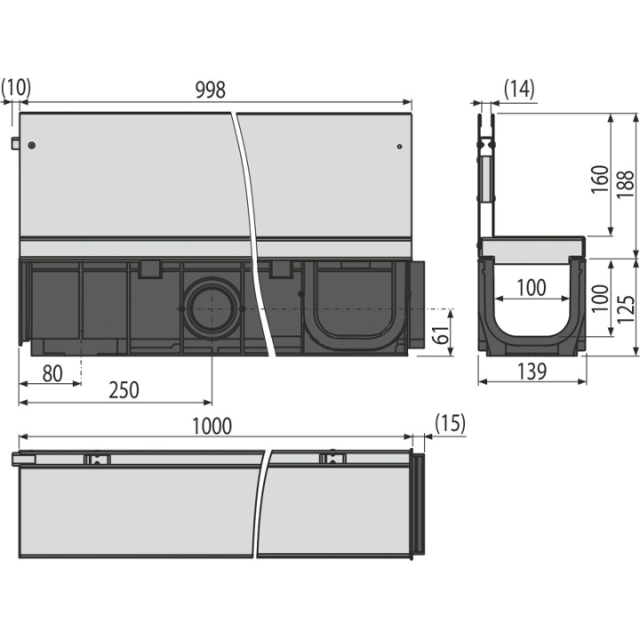 ODWODNIENIE SZCZELINOWE ASYMETRYCZNE 160 MM STAL NIERDZEWNA MODUŁOWY SYSTEM