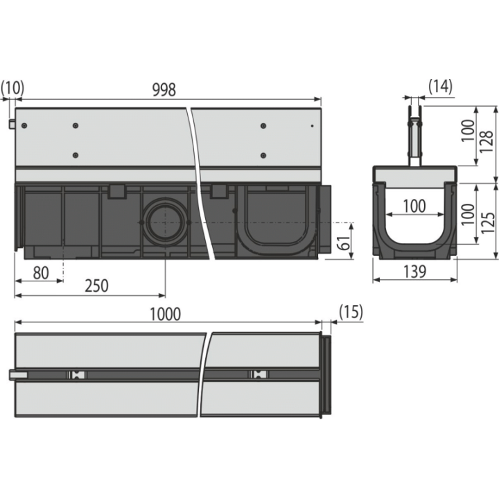 ZEWNĘTRZNE ODWODNIENIE SZCZELINOWE 100 MM, STAL NIERDZEWNA AISI 304, MODUŁOWE