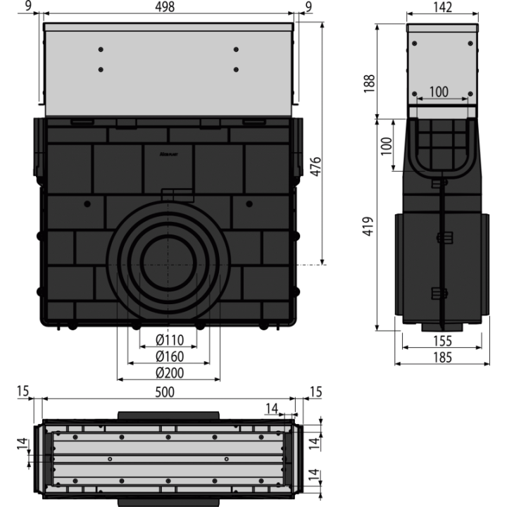 ZEWNĘTRZNE ODWODNIENIE SZCZELINOWE STAL NIERDZEWNA 160MM REWIZJA RUSZT SYSTEM