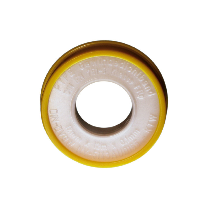 TAŚMA PTFE 12 MM X 12 M X 0,1 MM ŻÓłTA GAZ