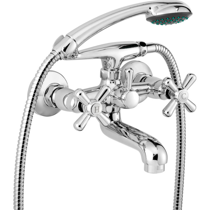 BATERIA WANNOWA ŚCIENNA Z ZESTAWEM PRYSZNICOWYM STAłA CHROM SYMETRIO BOS 011D