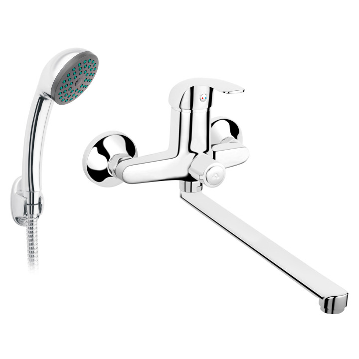 VASTO BATERIA WANNOWA Z WYLEWKĄ 350MM Z ZESTAWEM NATRYSKOWYM U28, CHROM