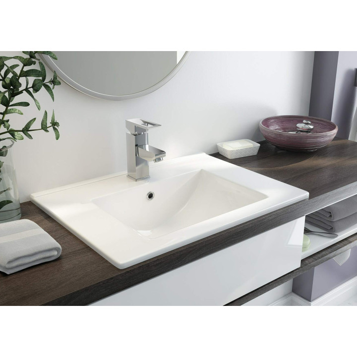 UMYWALKA CERAMICZNA WPUSZCZANA Z MIEJSCEM NA BATERIĘ - 60 CM BIAłY CDI 6U6M