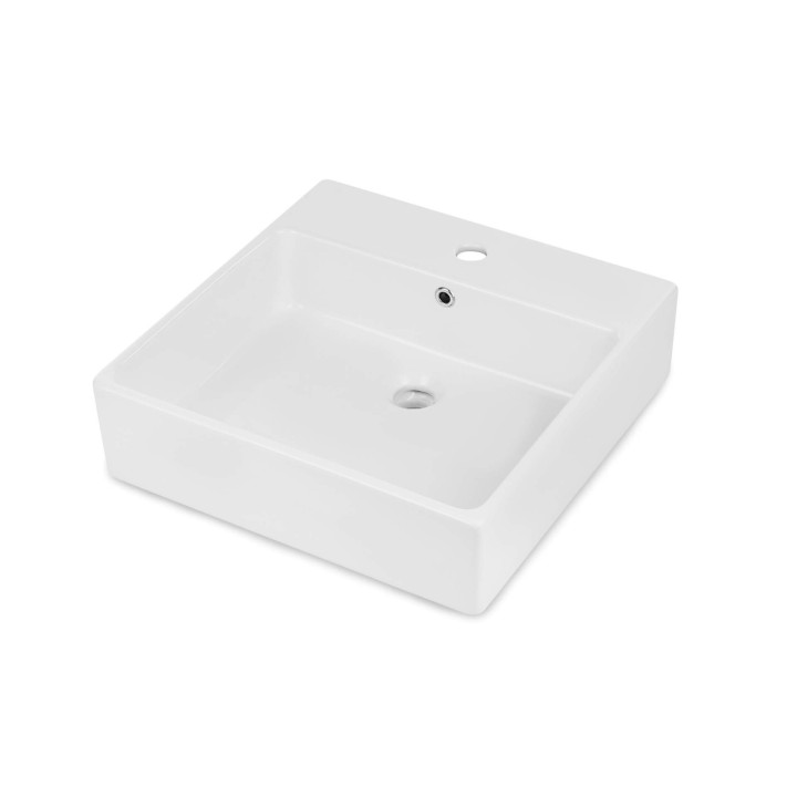 UMYWALKA CERAMICZNA NABLATOWA/ŚCIENNA Z MIEJSCEM NA BATERIĘ - 50X50 CM BIAłY CDT 6U5S