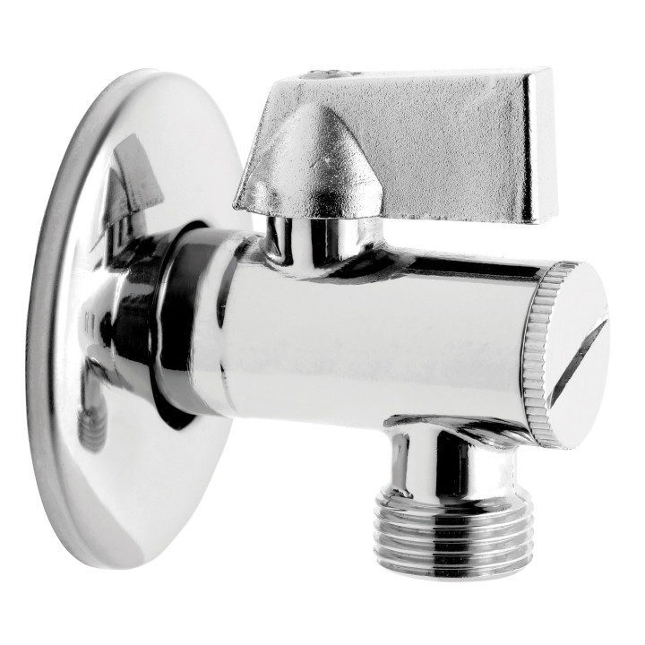ZAWÓR KULOWY KĄTOWY Z ALUMINIOWYM UCHWYTEM, Z ROZETĄ, Z FILTREM 1-2" X 3-4"