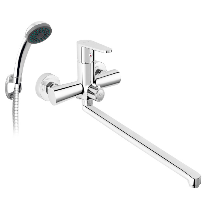 ALGEO BATERIA WANNOWA Z WYLEWKĄ 350MM, Z ZESTAWEM NATRYSKOWYM PUNKTOWYM, CHROM