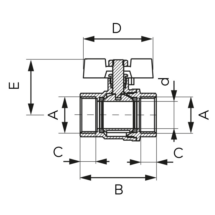 ZAWÓR KULOWY GW-GW Z MOTYLKIEM, 1-2", F-POWER