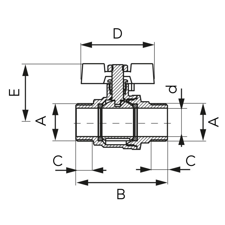 ZAWÓR KULOWY GZ-GZ Z MOTYLKIEM, 1-2", F-POWER