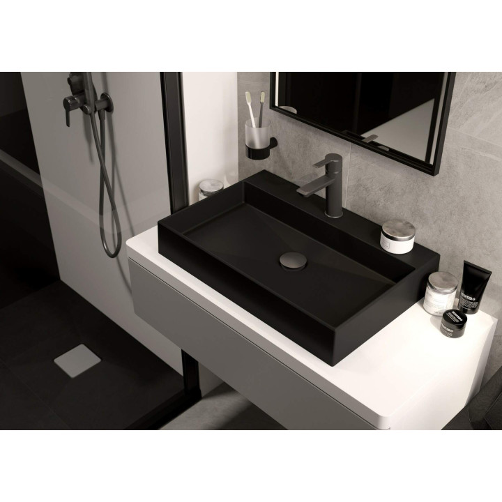 BRODZIK GRANITOWY PROSTOKĄTNY 100X80 CM NERO KQR N46B