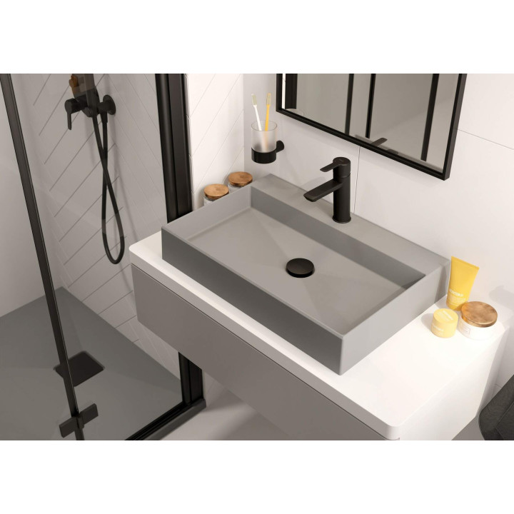 BRODZIK GRANITOWY PROSTOKĄTNY 120X90 CM SZARY METALIK KQR S43B
