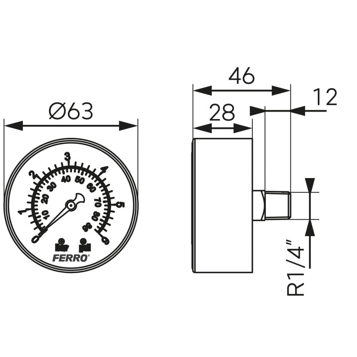MANOMETR 63 MM 1-4" AKSJALNY 0-6 BAR