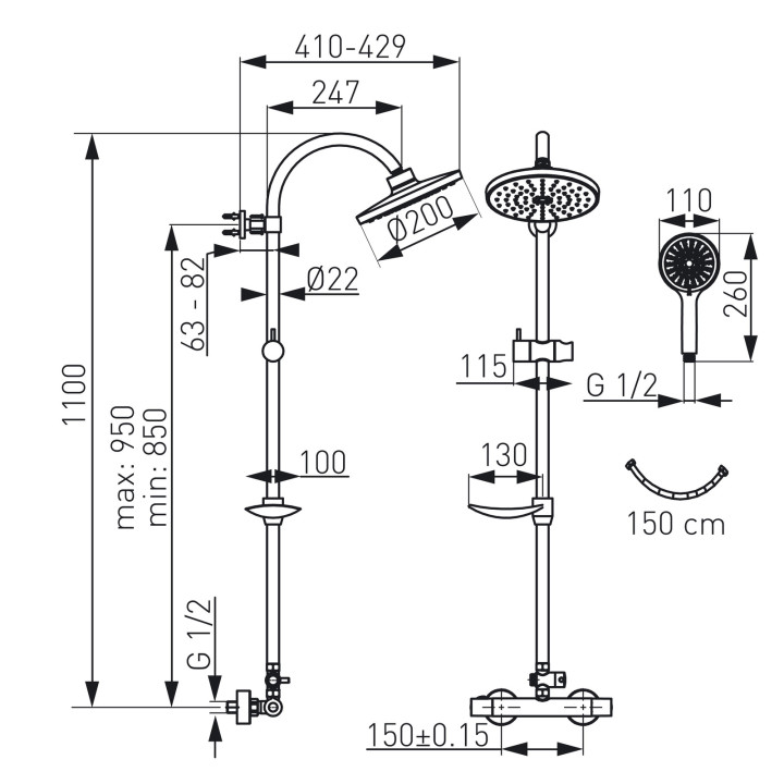 TRINITY ZESTAW NATRYSKOWY Z BATERIĄ TERMOSTATYCZNĄ TRM7U, CHROM