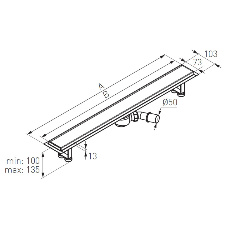 ODPłYW LINIOWY POD PłYTKĘ 70CM, CZARNY