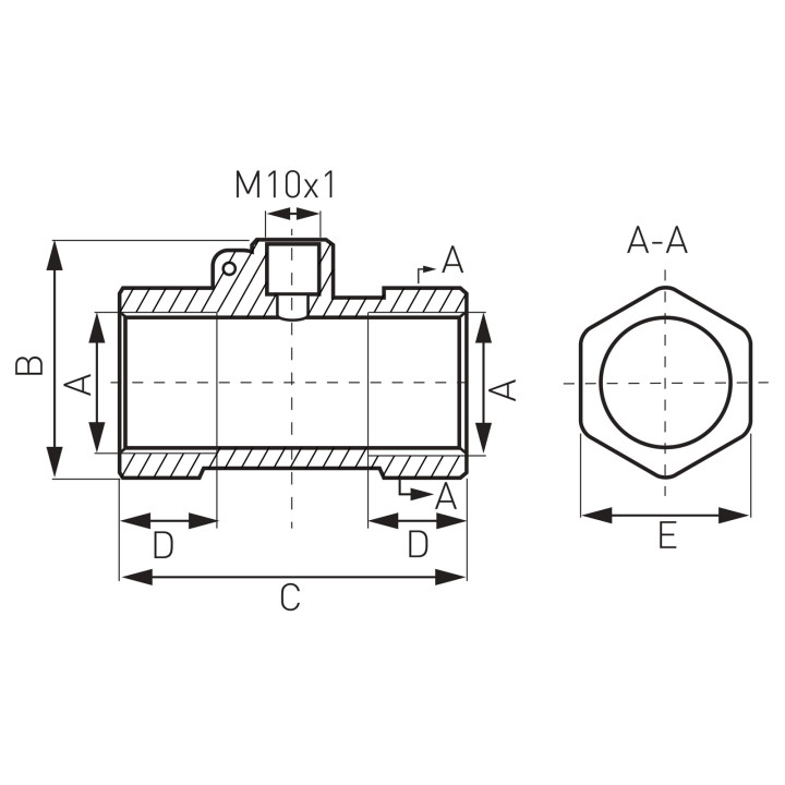 TRÓJNIK MOSIĘŻNY DO CZUJNIKA TEMPERATURY 3/4" X M10X1