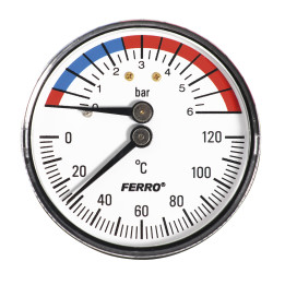 TERMOMANOMETR 63 MM 1-2" AXIALNY 0-6 BAR, 0-120°C