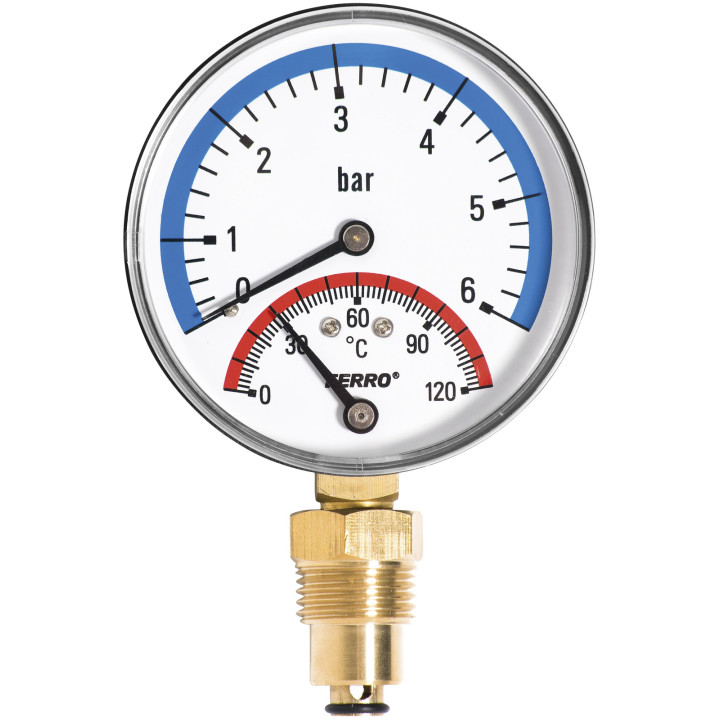 TERMOMANOMETR 80 MM 1-2" RADIALNY 0-6 BAR, 0-120°C