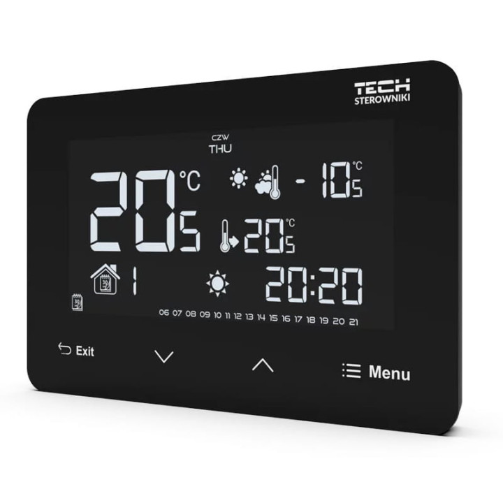 PRZEWODOWY REGULATOR POKOJOWY DWUSTANOWY(PANEL PRZEDNI ZE SZKłA) ST-293 V3 CZARNY