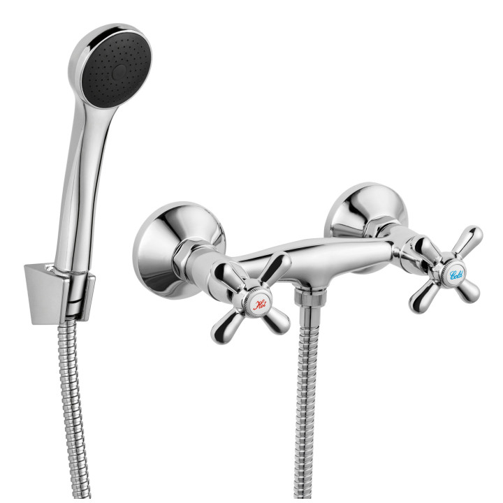 RETRO BATERIA NATRYSKOWA Z ZESTAWEM NATRYSKOWYM, CHROM