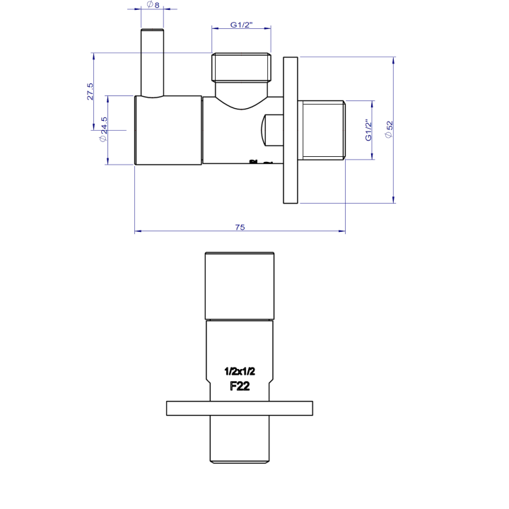 ROTONDO ZAWÓR KĄTOWY PODłĄCZENIOWY 1/2"X1/2", ZłOTY