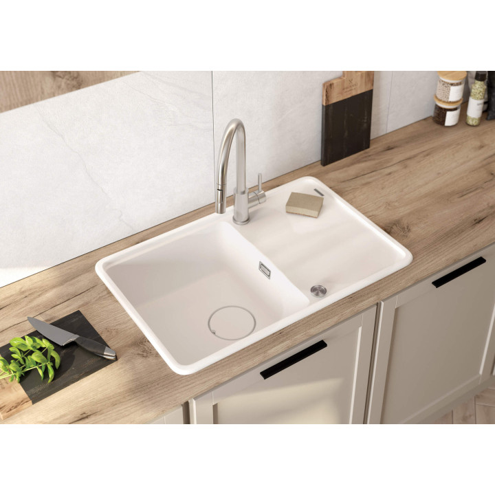 ZLEWOZMYWAK GRANITOWY 1-KOMOROWY Z OCIEKACZEM ALABASTER STAL ZKM A11A