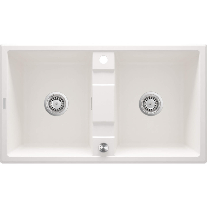ZLEWOZMYWAK GRANITOWY 2-KOMOROWY ALABASTER STAL ZQE A203