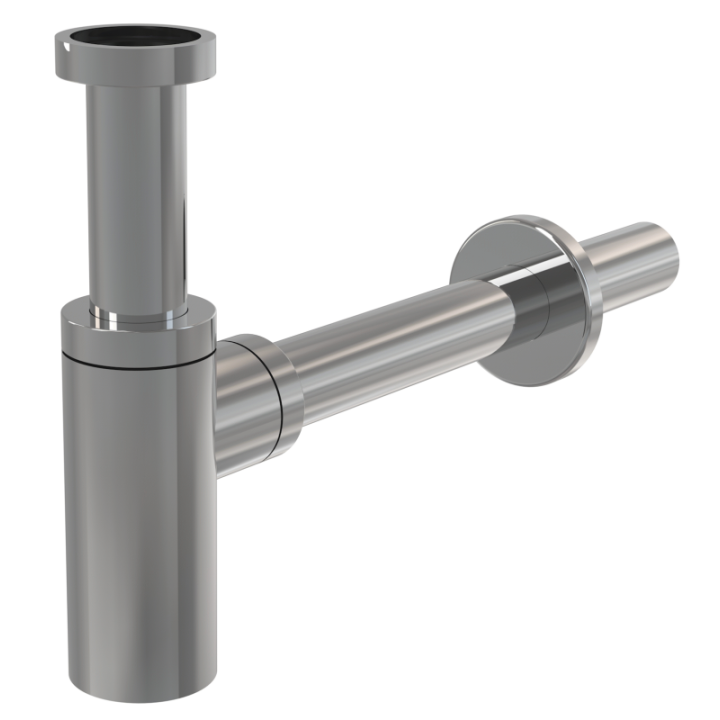 DESIGNERSKI METALOWY PÓŁSYFON UMYWALKOWY DN32, MOSIĄDZ CHROMOWANY Ø32 MM