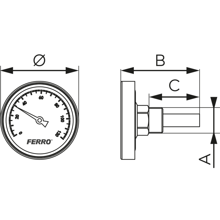 TERMOMETR 63 MM 1-2" AXIALNY 0-120°C