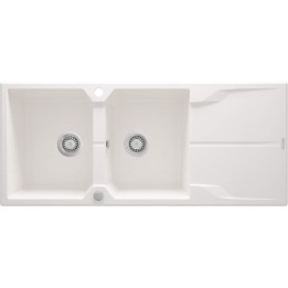 ZLEWOZMYWAK GRANITOWY 2-KOMOROWY Z OCIEKACZEM ALABASTER STAL ZQN A213