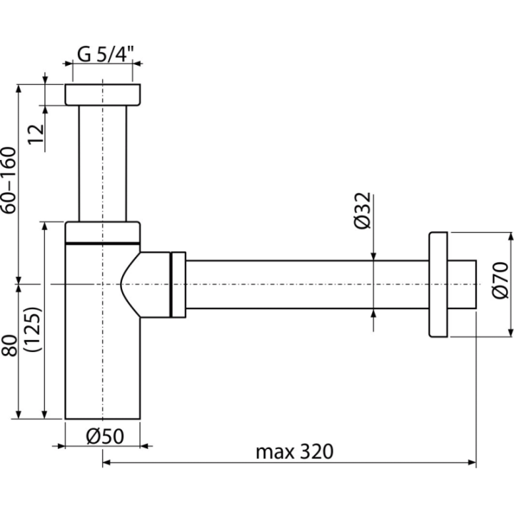 PÓŁSYFON UMYWALKOWY DN32 DESIGN METALOWY, OKRĄGŁY, BIAŁY