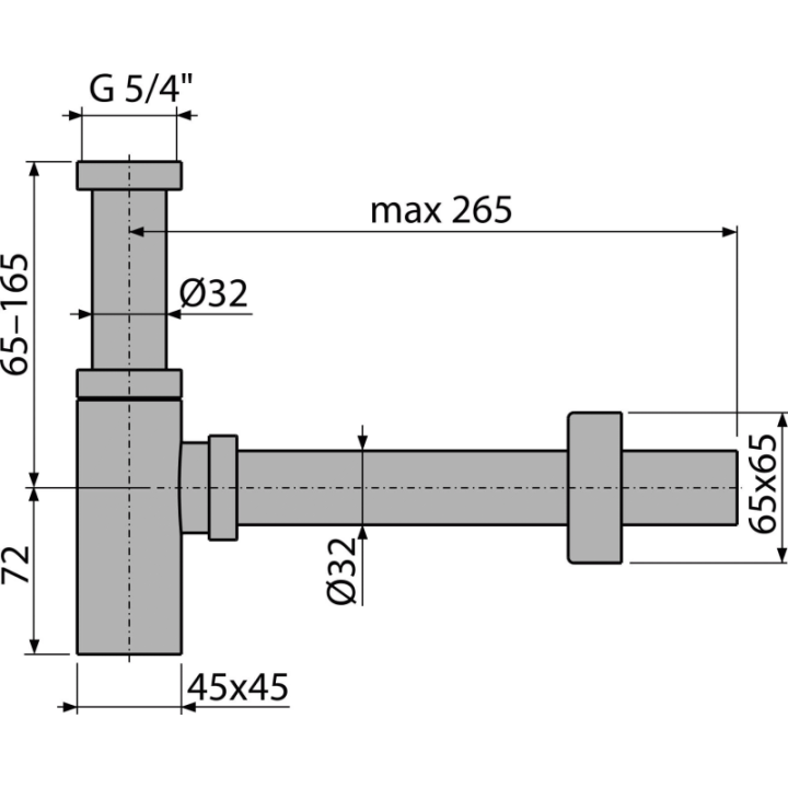 METALOWY PÓŁSYFON UMYWALKOWY DN32 KWADRATOWY, MOSIĄDZ CHROM, 30L/MIN