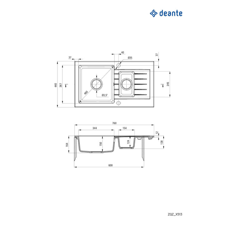 ZLEWOZMYWAK GRANITOWY 1.5-KOMOROWY Z OCIEKACZEM NERO STAL ZQZ N513
