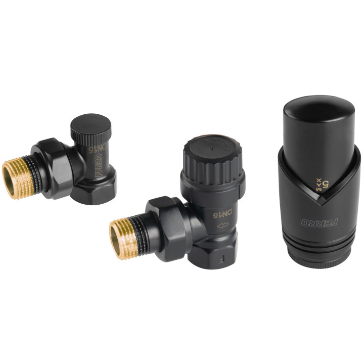 DEKORACYJNY ZESTAW TERMOSTATYCZNY KĄTOWY 1-2", CZARNY